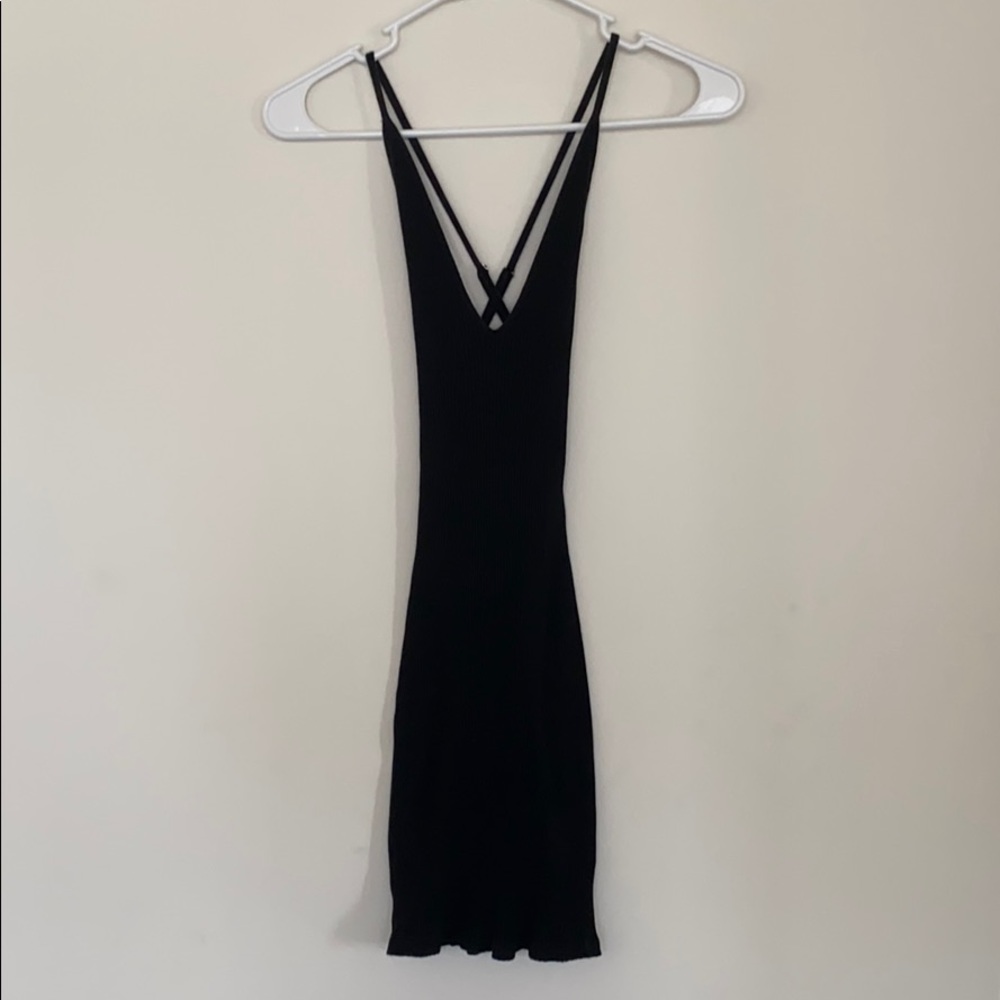 Black Ribbed Low-Back Mini Dress